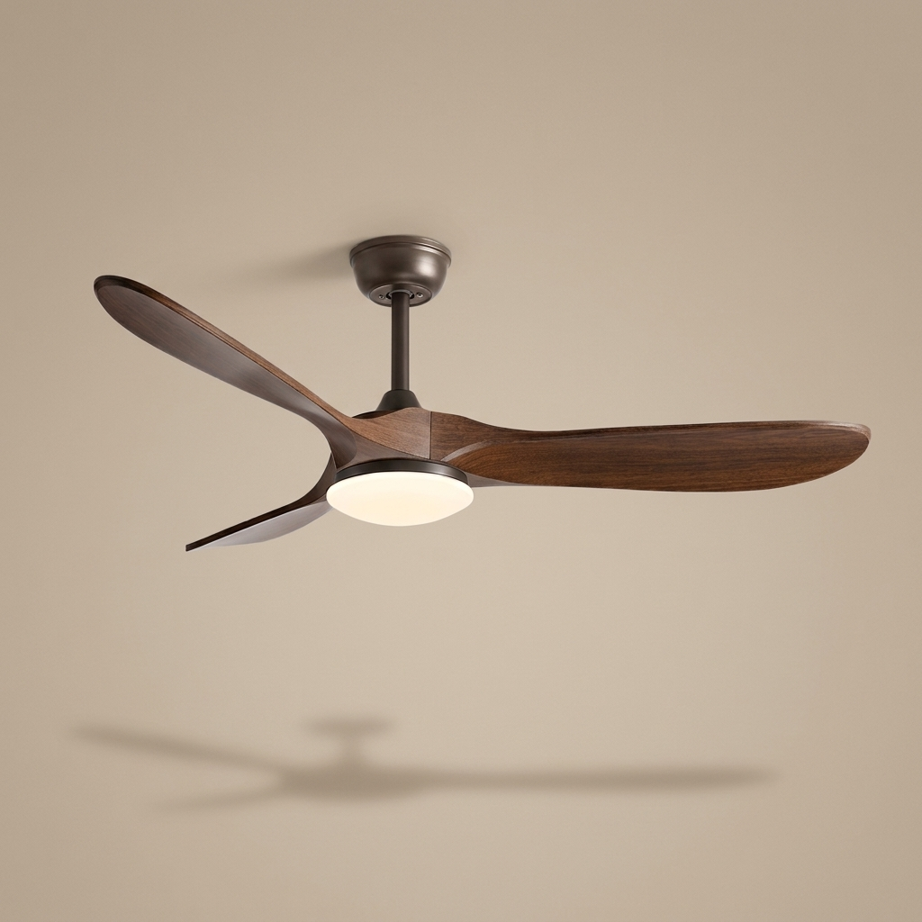 Lorne vintage industrial LED ceiling fan in black and walnut