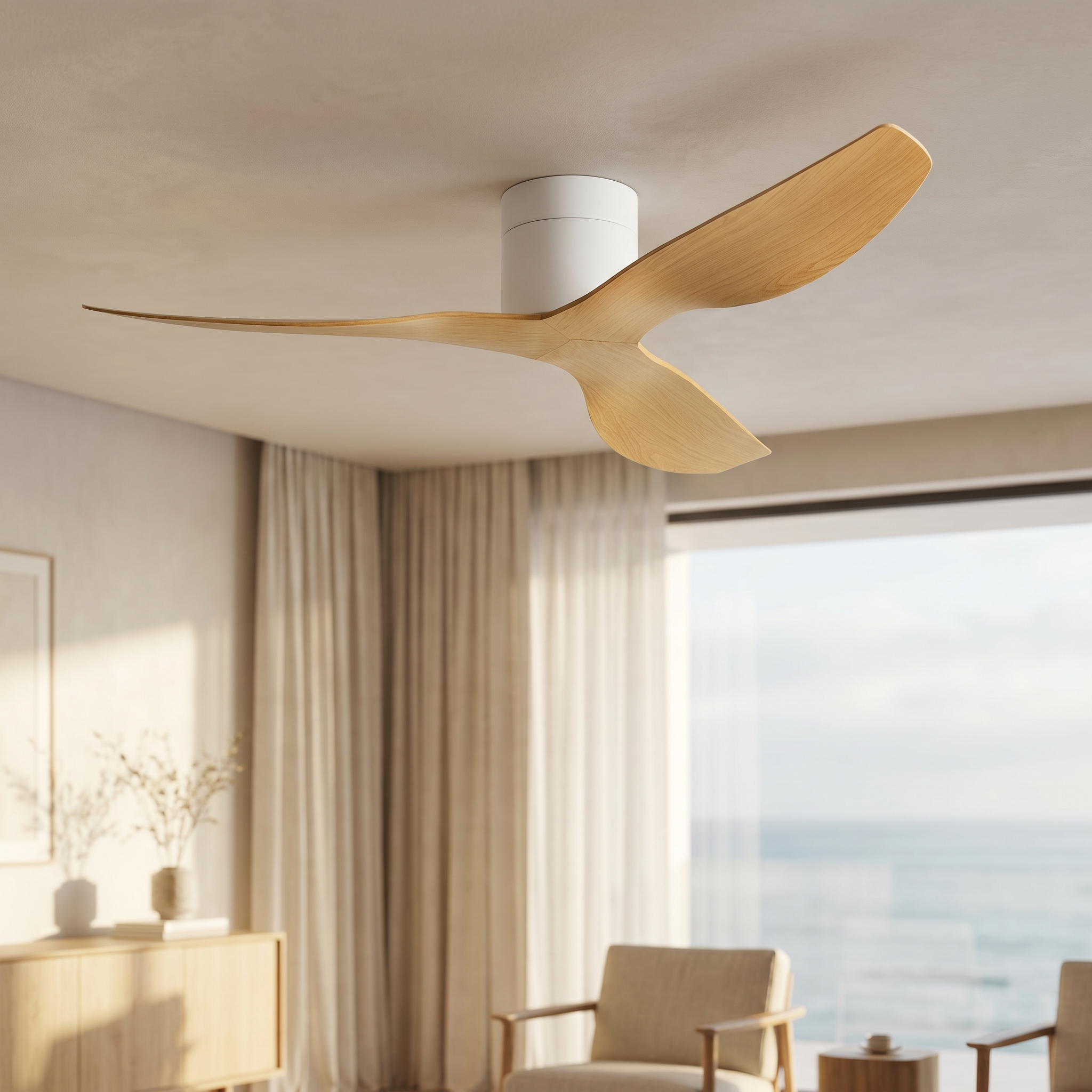 Coogee Flush Mount DC Ceiling Fan — Ivory & Oak | aussieceilingfans