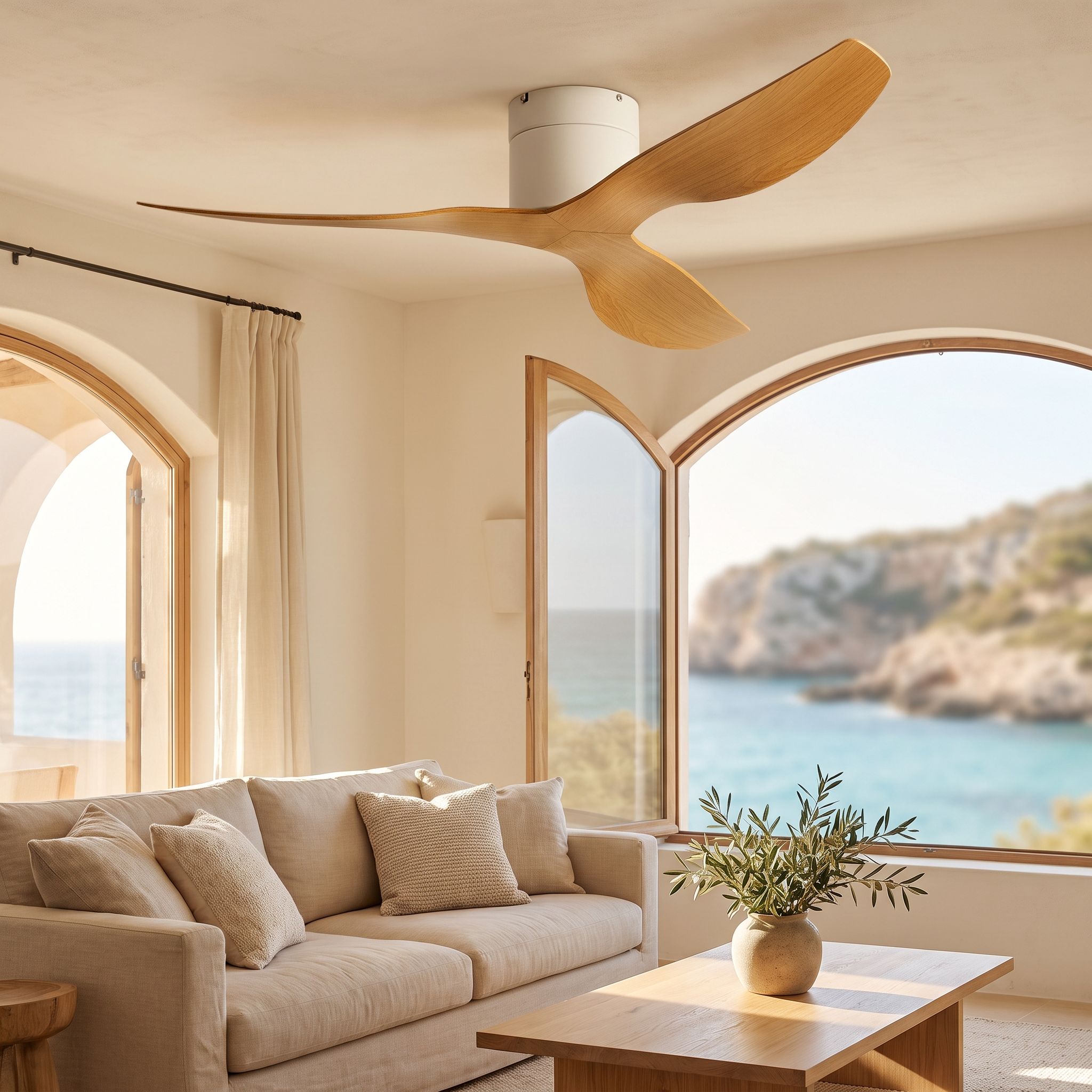 Coogee Flush Mount DC Ceiling Fan — Ivory & Oak | aussieceilingfans