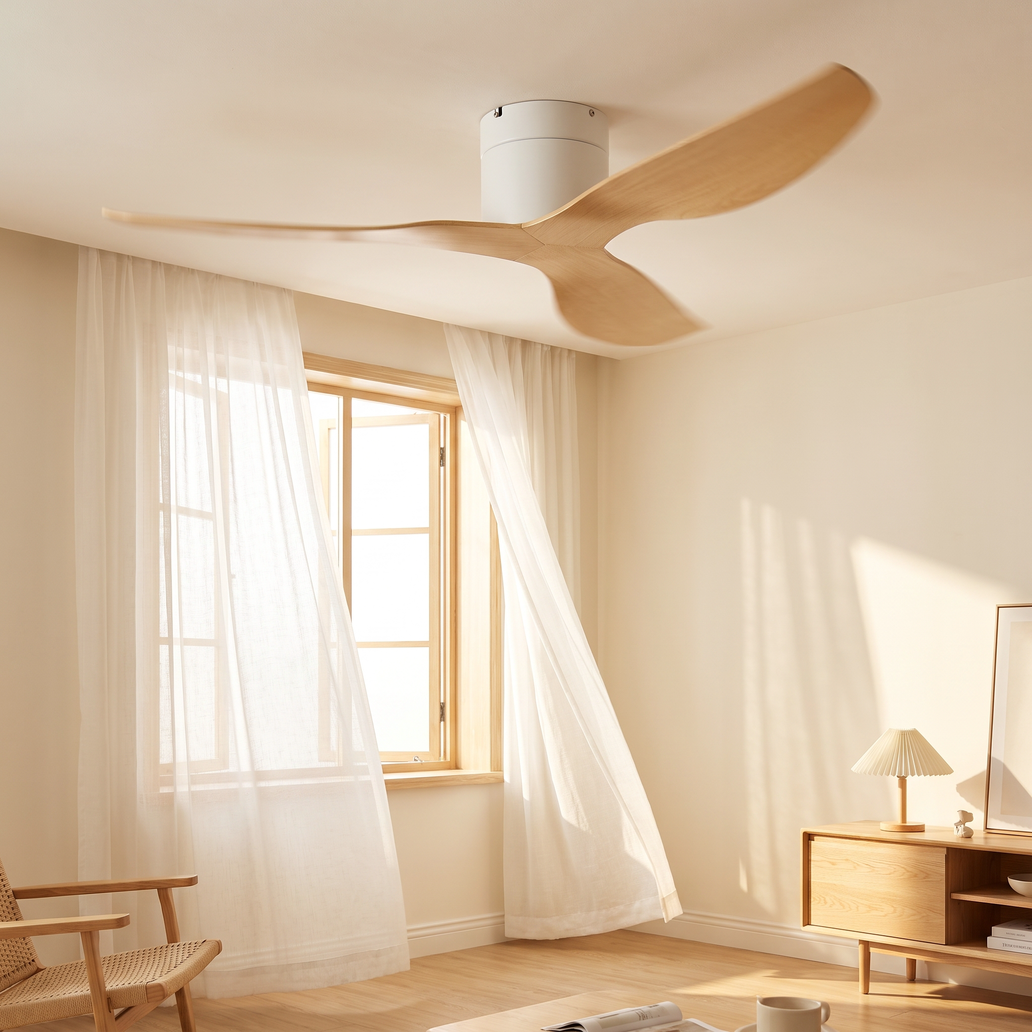Coogee Flush Mount DC Ceiling Fan — Ivory & Oak | aussieceilingfans