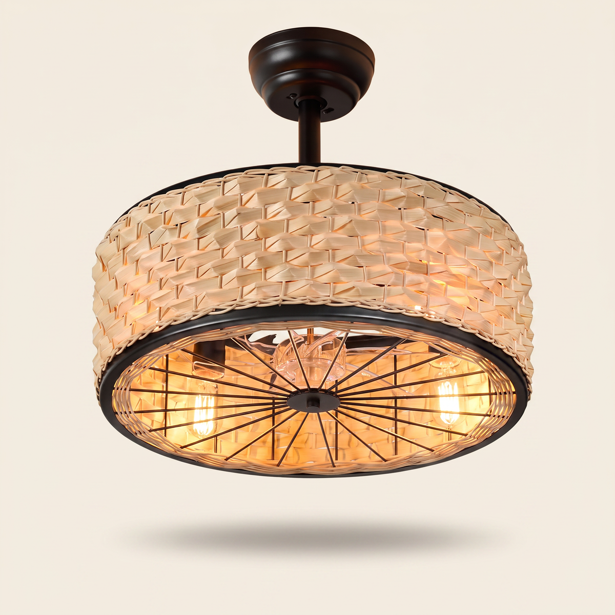 Cove Rattan Cage Ceiling Fan with Triple E27 Lights | aussieceilingfans