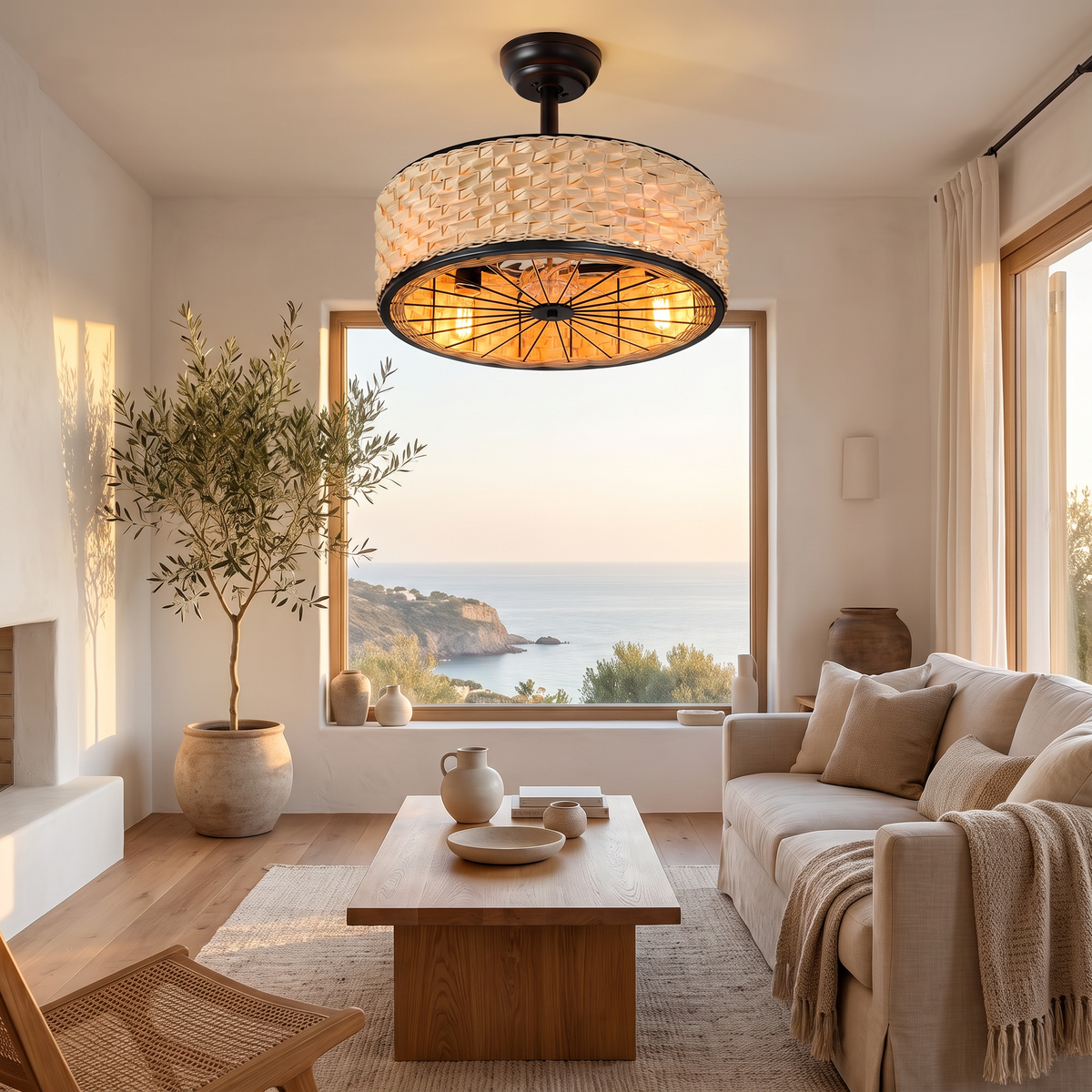Cove Rattan Cage Ceiling Fan with Triple E27 Lights | aussieceilingfans