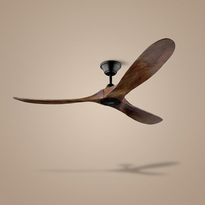 Karri timber ceiling fan in black, studio product shot