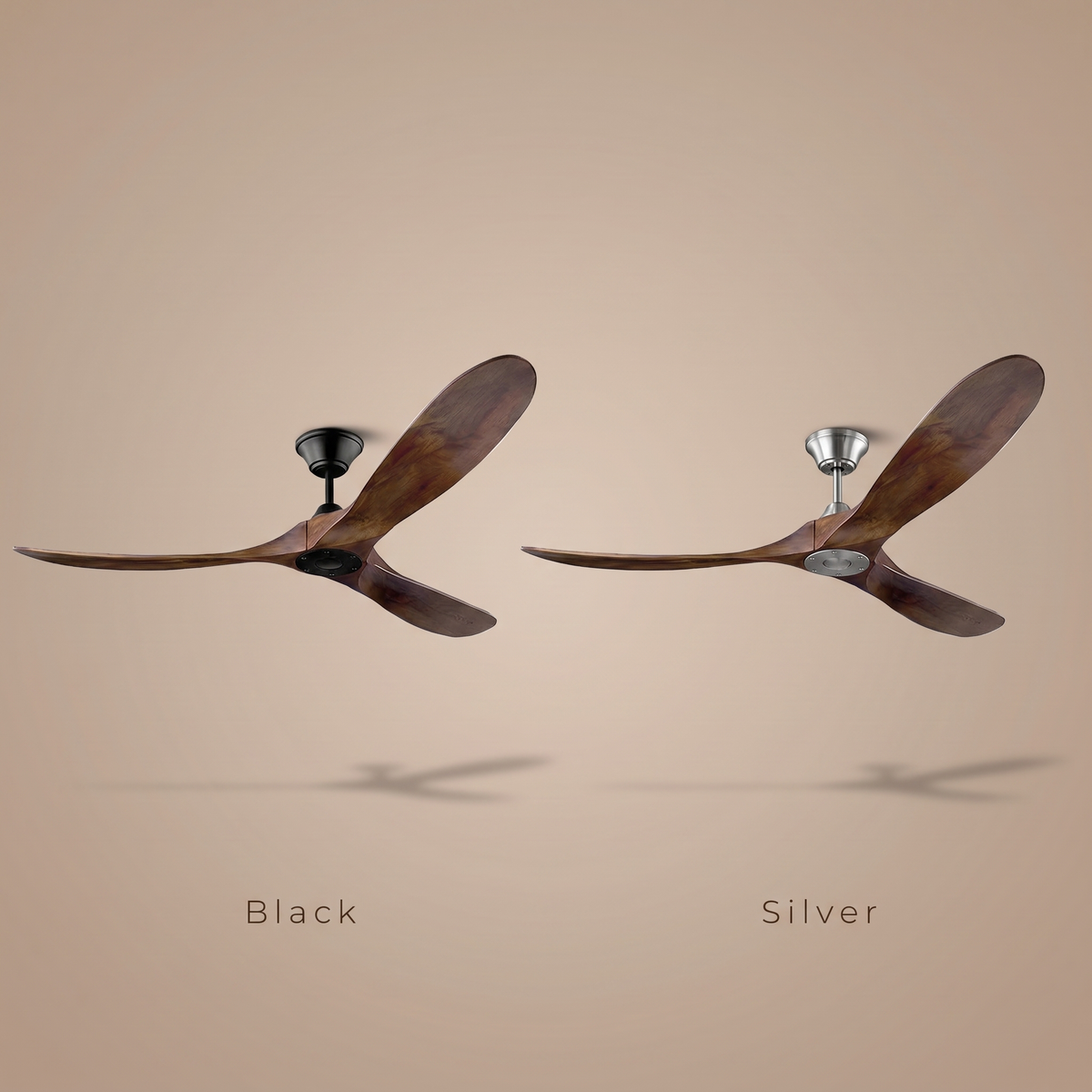 Karri ceiling fan colour range, black and silver