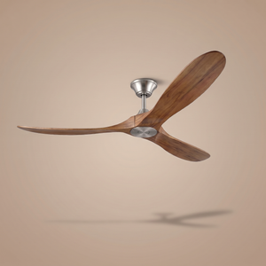 Karri timber ceiling fan in brushed silver, studio product shot