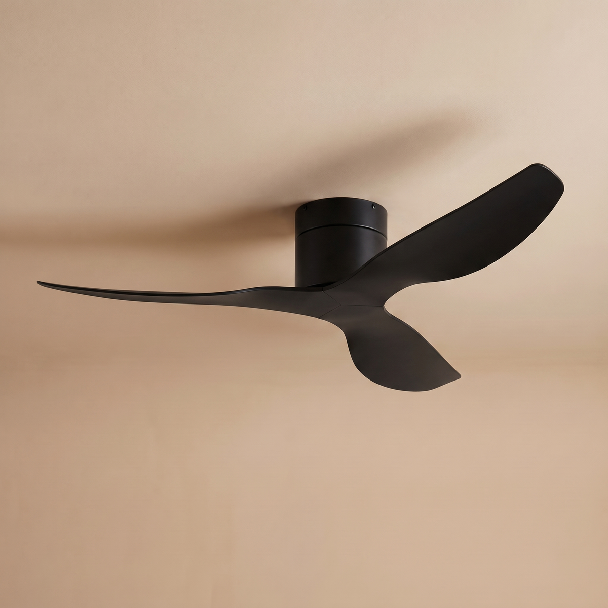 Coogee flush mount ceiling fan in black, studio product shot