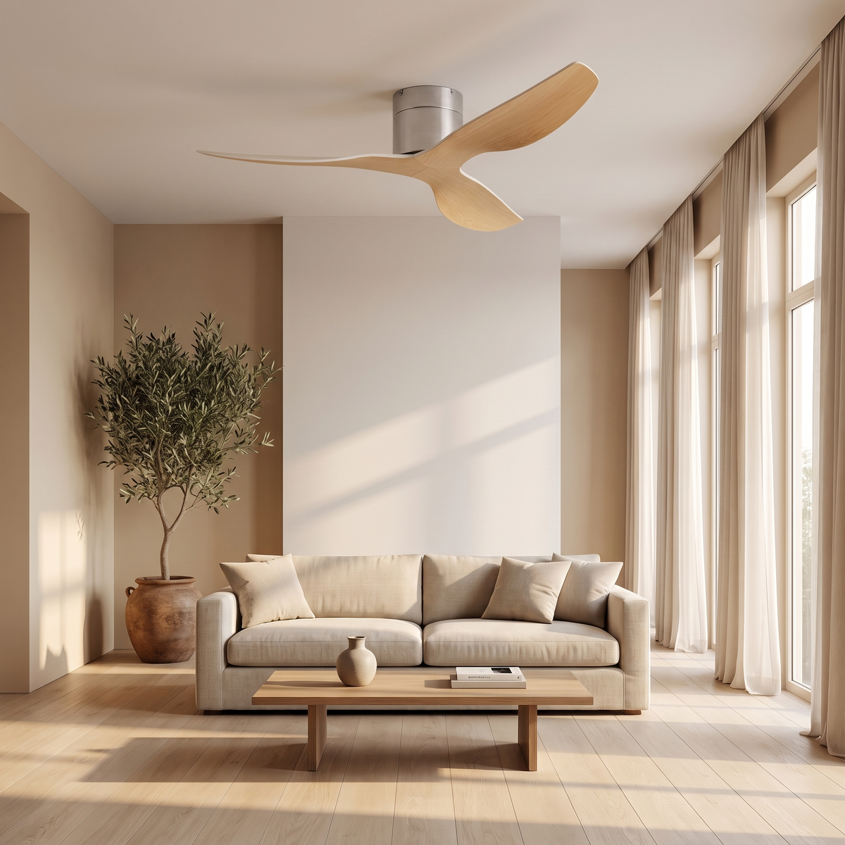 Coogee ceiling fan flush mounted in a living room