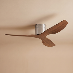 Coogee flush mount ceiling fan in nickel and walnut, studio product shot