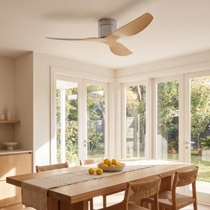 Coogee ceiling fan flush mounted above a dining table