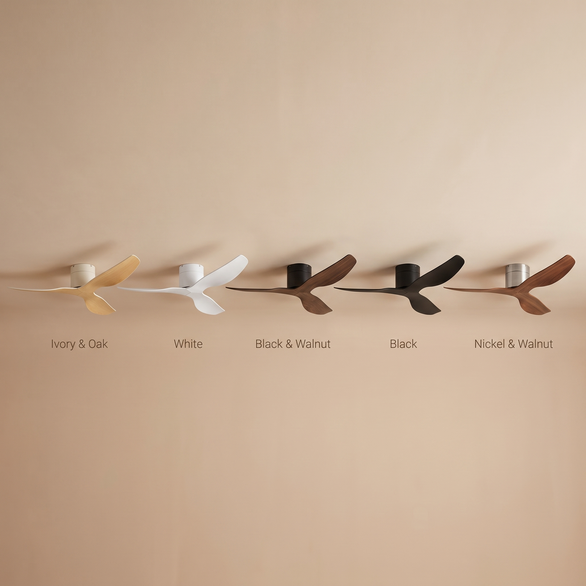 Coogee ceiling fan colour range, five finishes