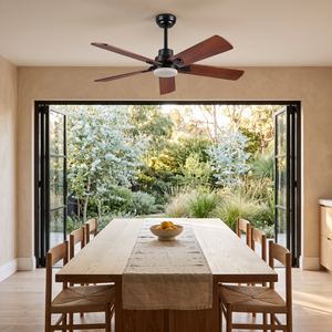 Jarrah ceiling fan installed above a dining table