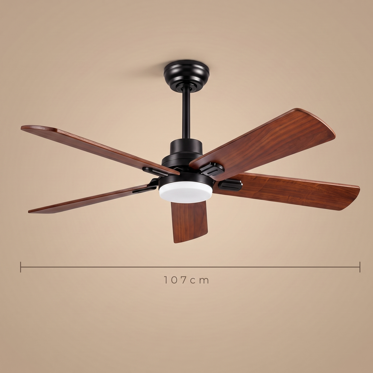 Jarrah ceiling fan blade span dimension diagram, 107 cm