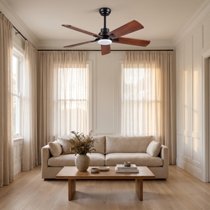 Jarrah ceiling fan installed in a living room