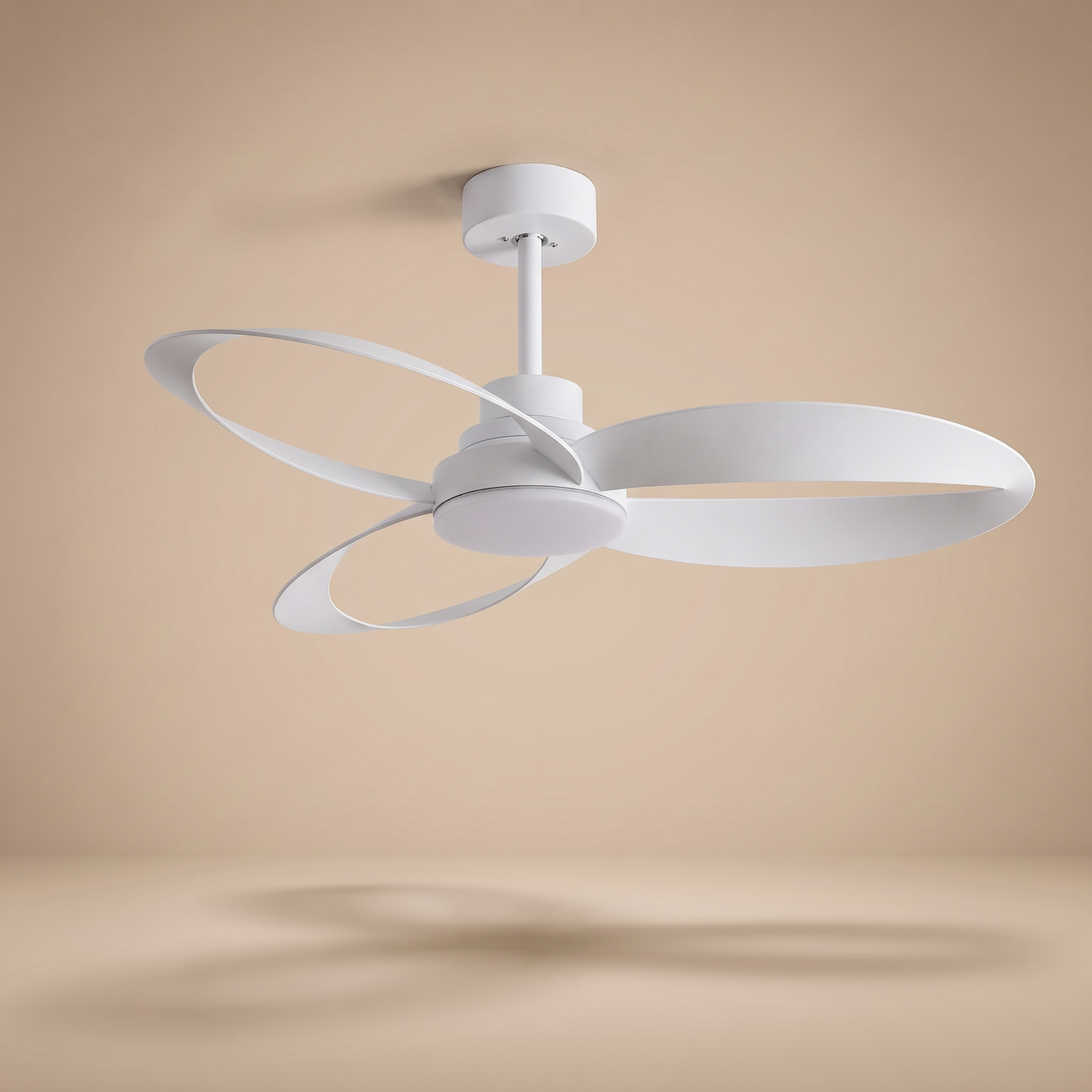 Sorrento designer ceiling fan in white, studio product shot