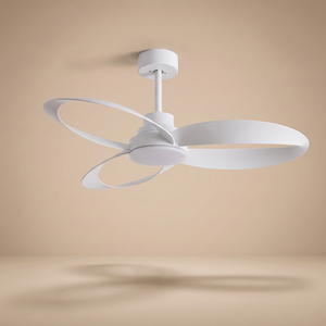 Sorrento designer ceiling fan in white, studio product shot