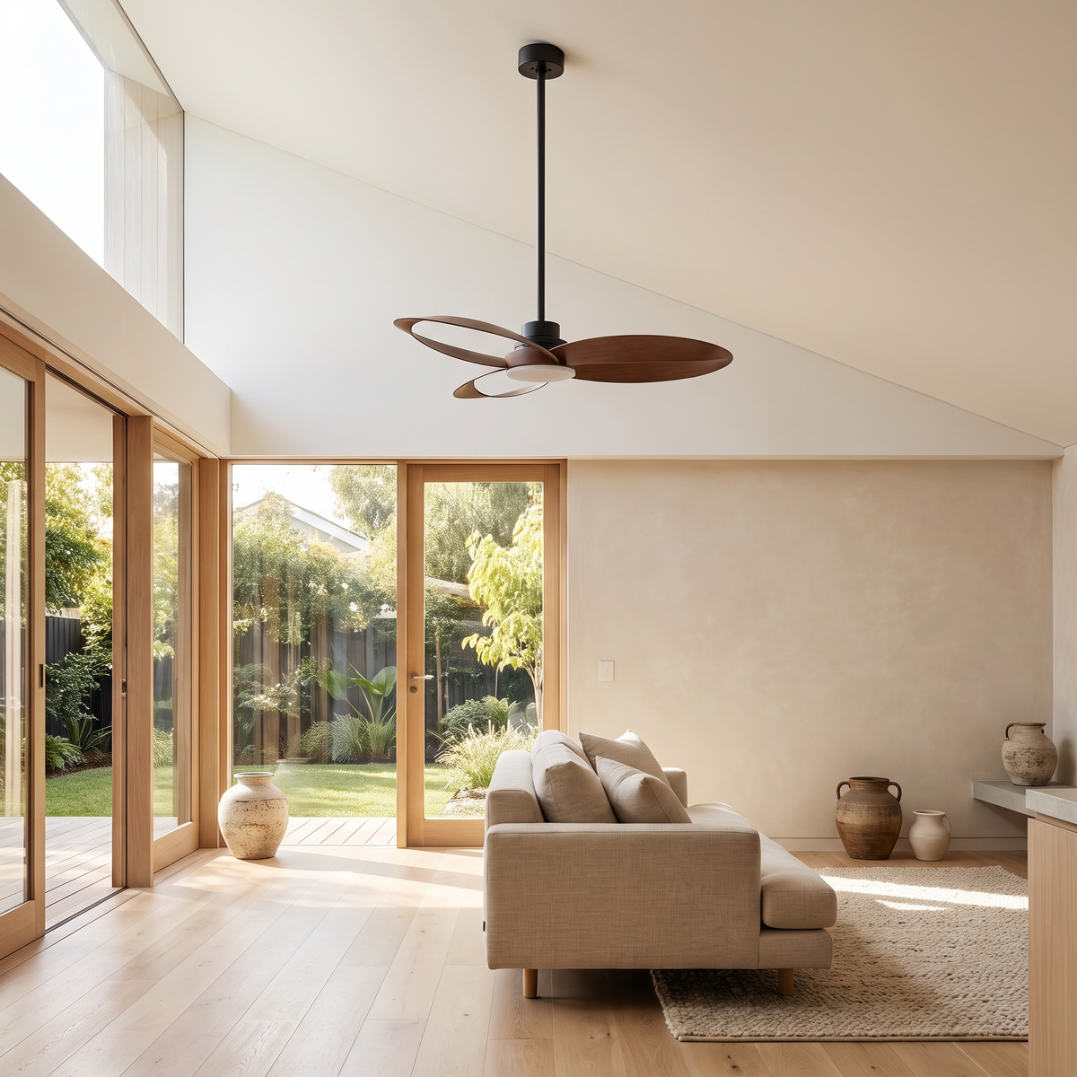 Sorrento ceiling fan hanging level under a raked ceiling