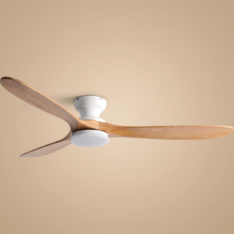 Kiama solid timber ceiling fan with white body, studio product shot