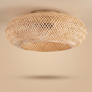 Noosa hand-woven bamboo ceiling fan, dome shape, studio product shot