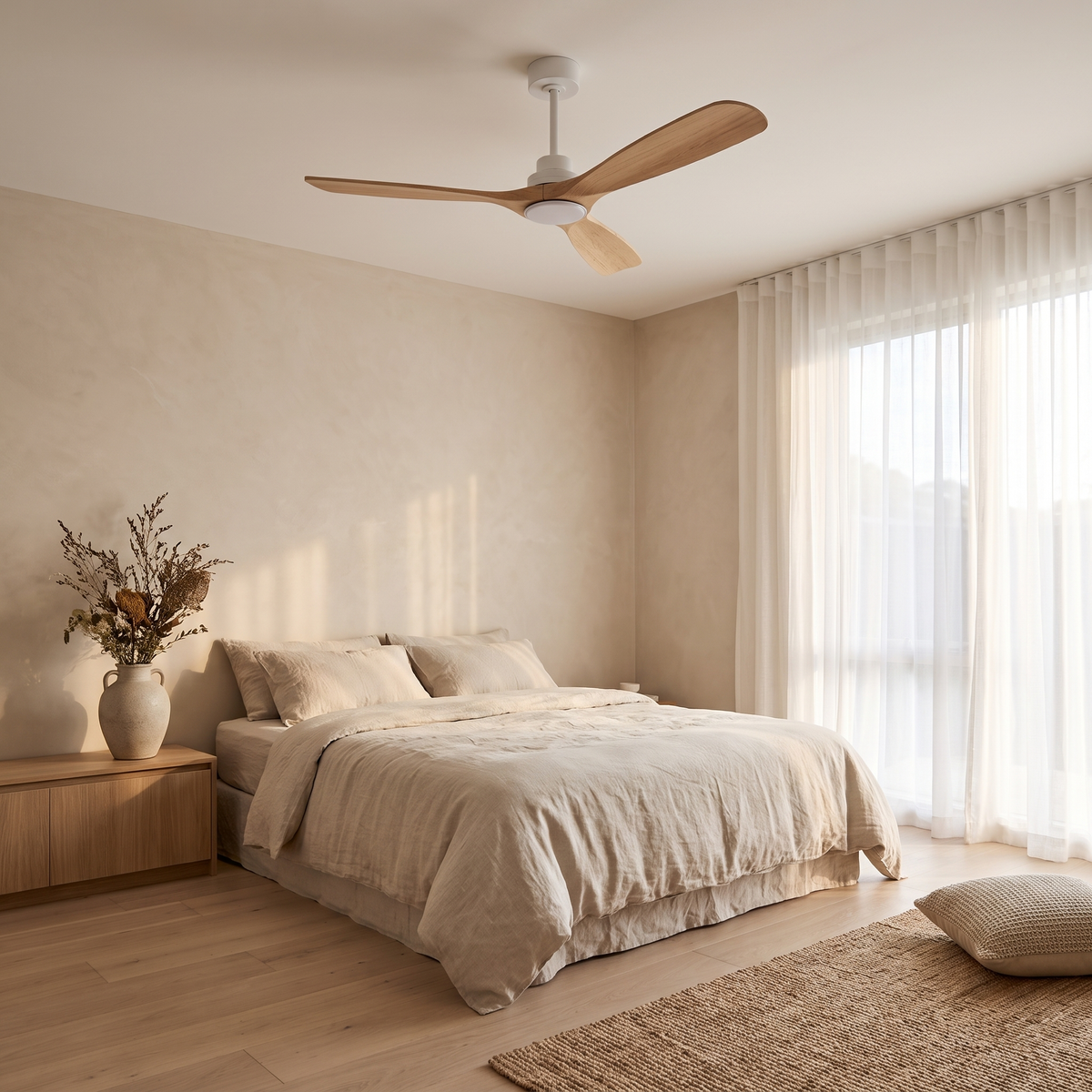 Bronte ceiling fan installed in a bedroom