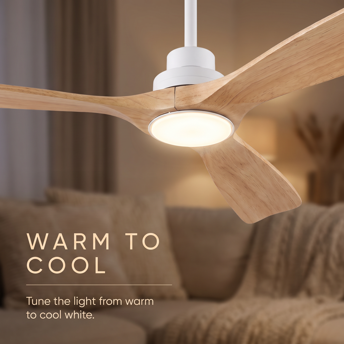 Bronte ceiling fan CCT LED tunable from warm to cool white