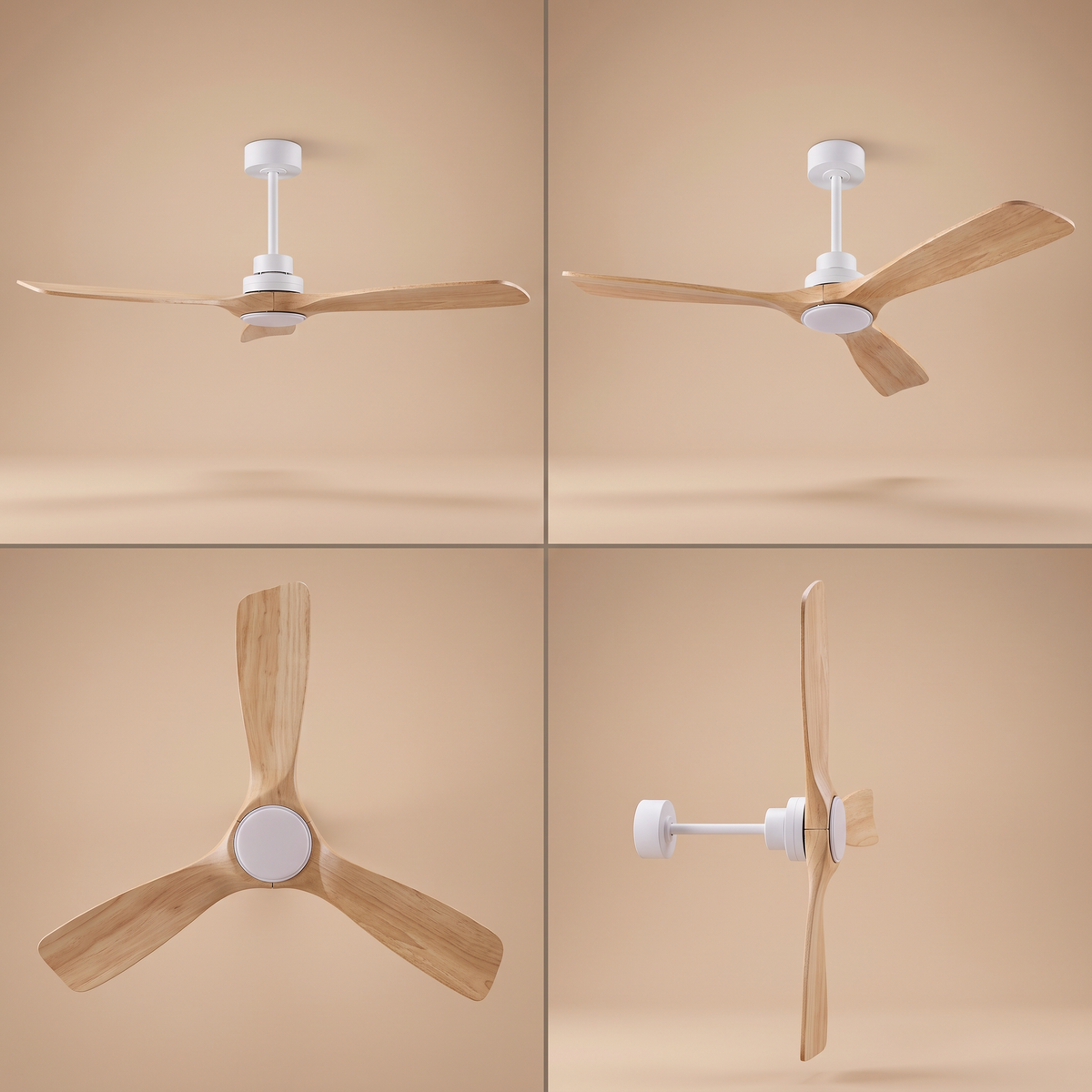 Bronte ceiling fan shown from four angles