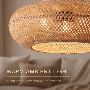 Noosa bamboo ceiling fan warm ambient light through the weave
