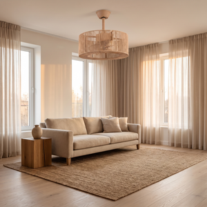 Dune drum ceiling fan installed in a living room