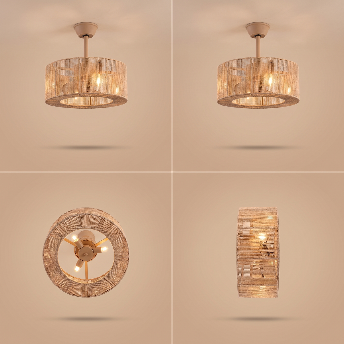 Dune drum ceiling fan shown from four angles