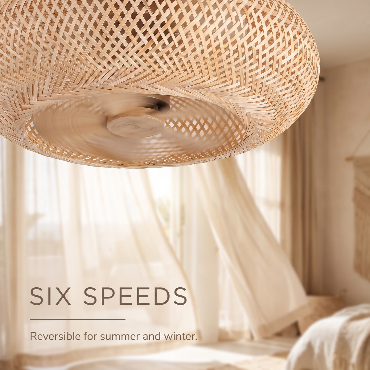 Noosa bamboo ceiling fan six speeds, reversible