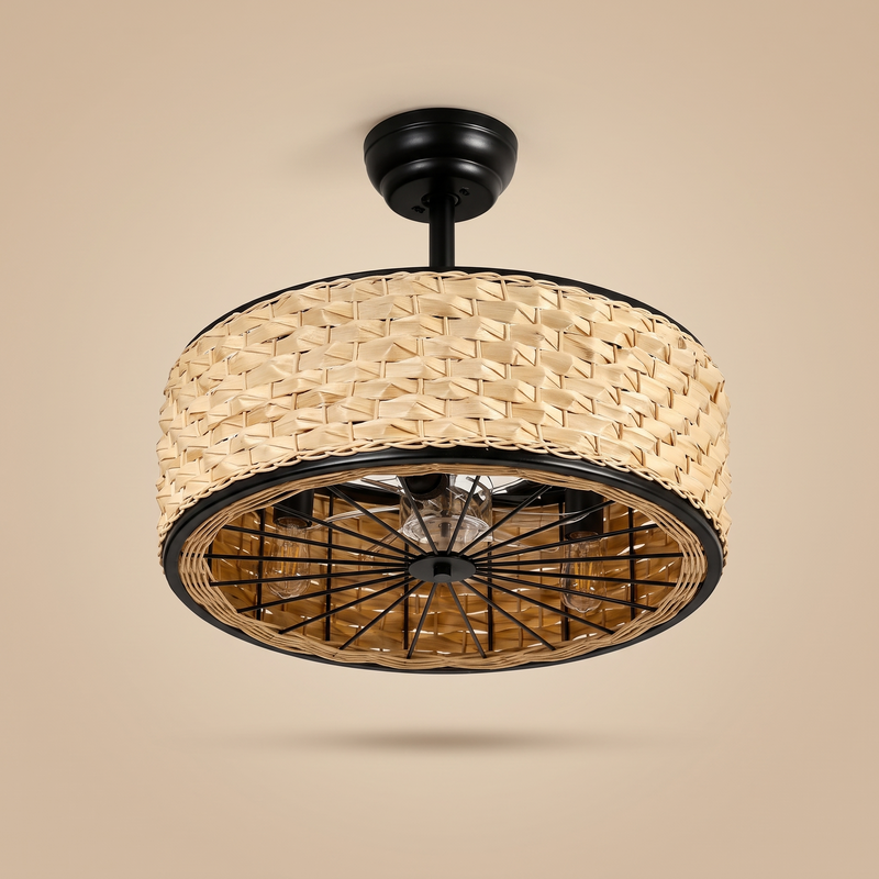 Cove Rattan Cage Ceiling Fan with Triple E27 Lights
