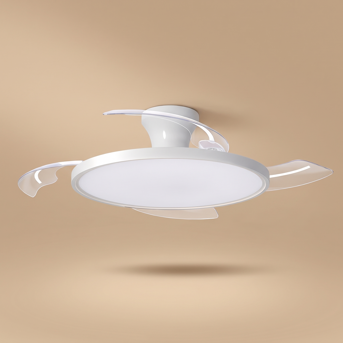 Zephyr ultra slim ceiling fan with clear blades, studio product shot