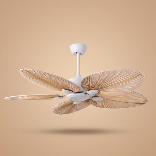 Daintree palm leaf ceiling fan in white, studio product shot