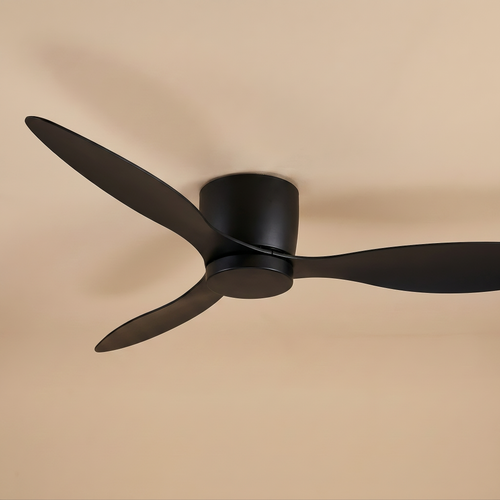 Bondi flush mount ceiling fan in black, studio product shot
