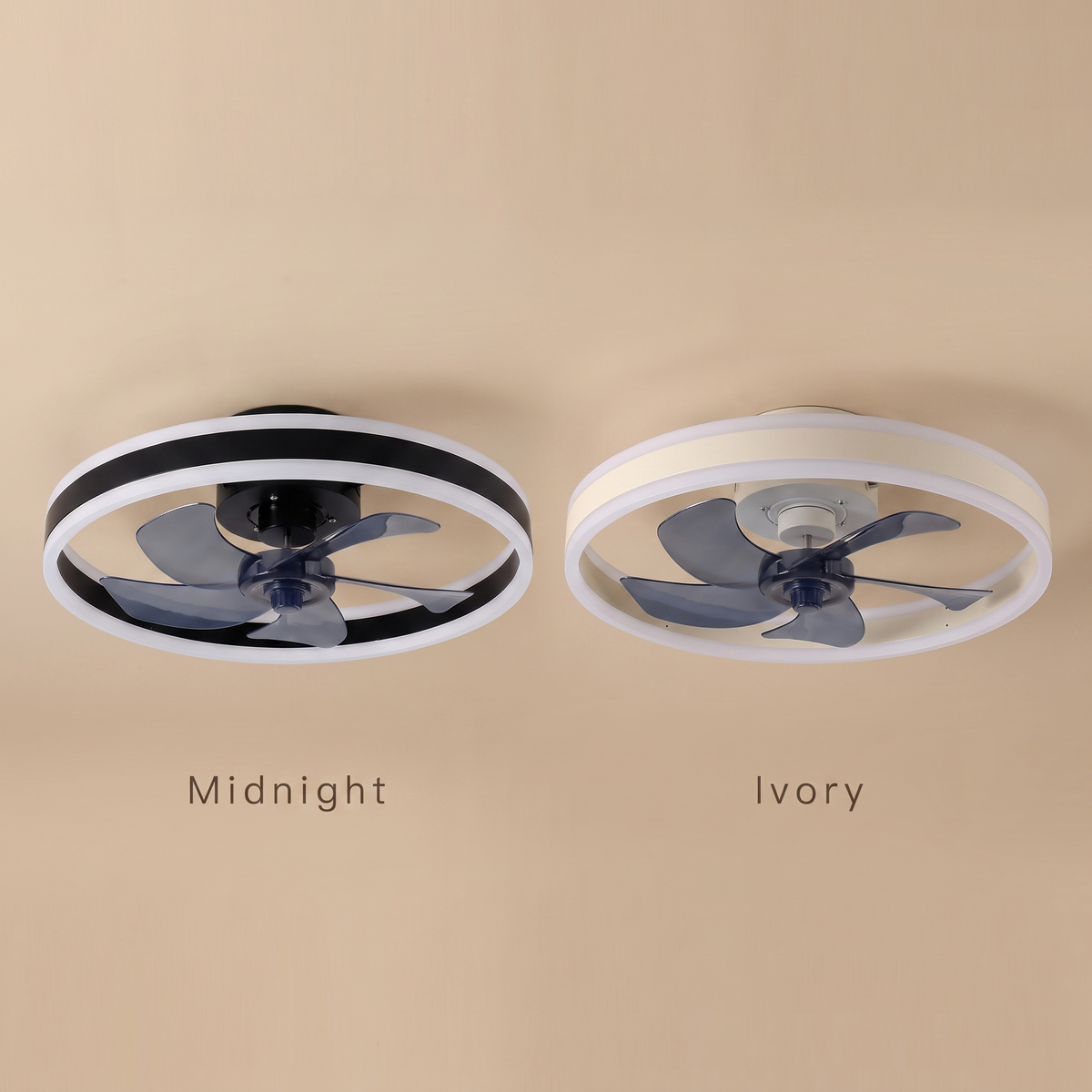 Orbit ceiling fan colour range, midnight and ivory