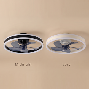 Orbit ceiling fan colour range, midnight and ivory