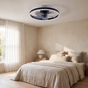 Orbit ceiling fan installed in a bedroom