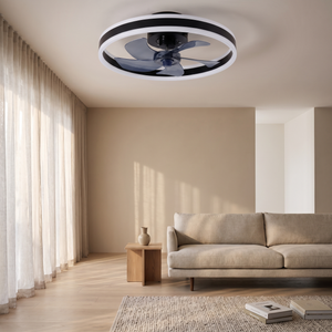 Orbit ceiling fan installed in a living room