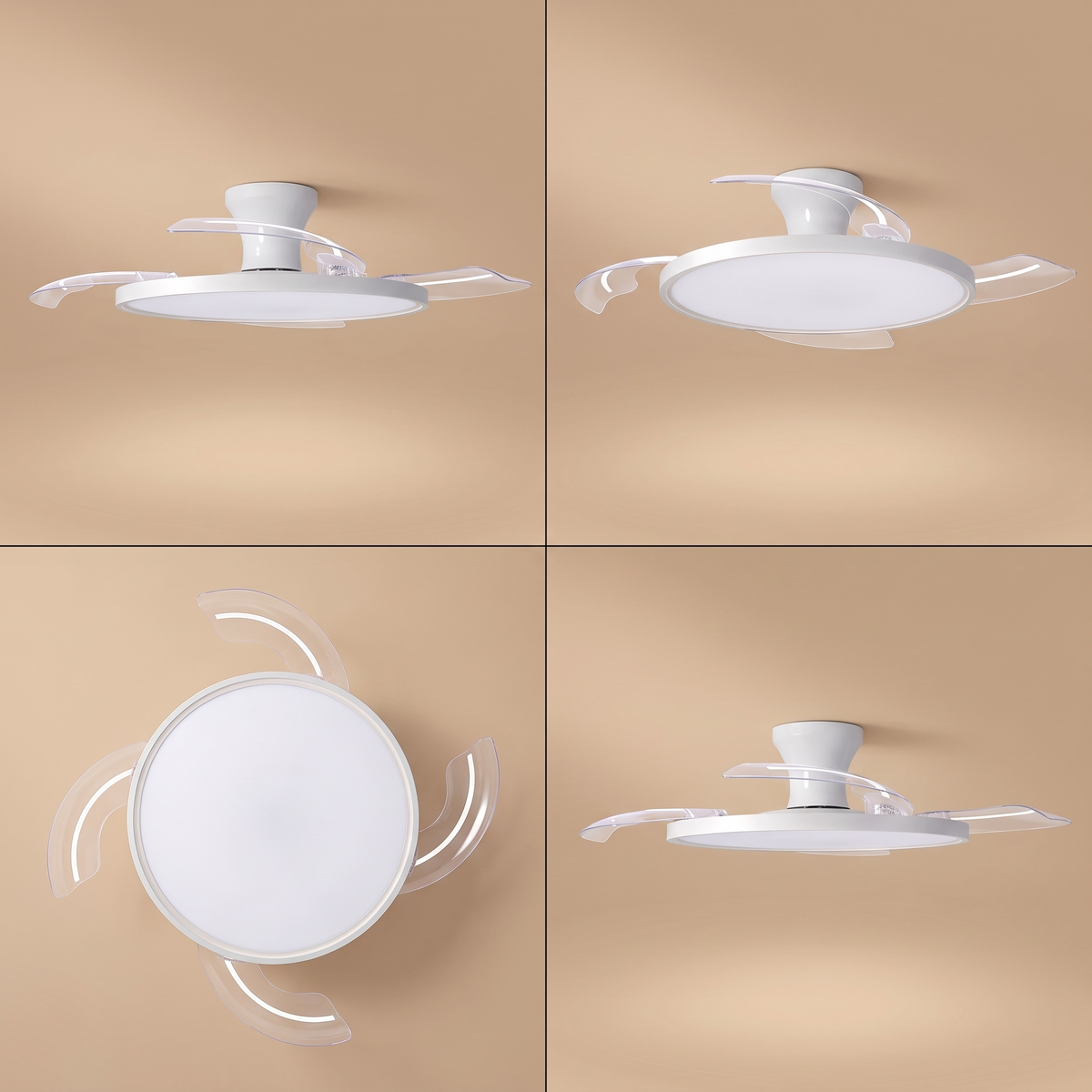 Zephyr ceiling fan shown from four angles