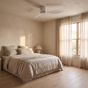 Bondi ceiling fan installed in a low ceiling bedroom