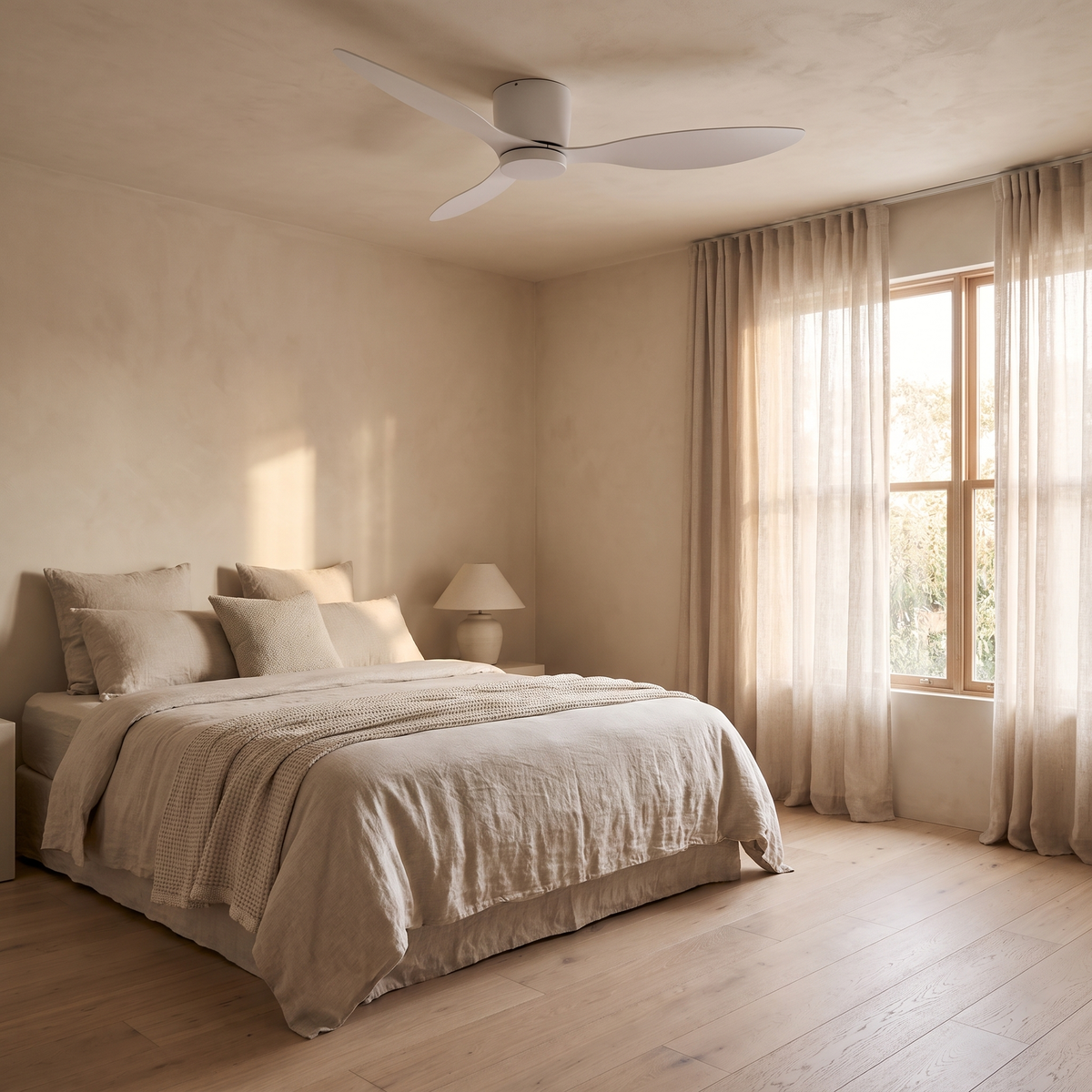 Bondi ceiling fan installed in a low ceiling bedroom