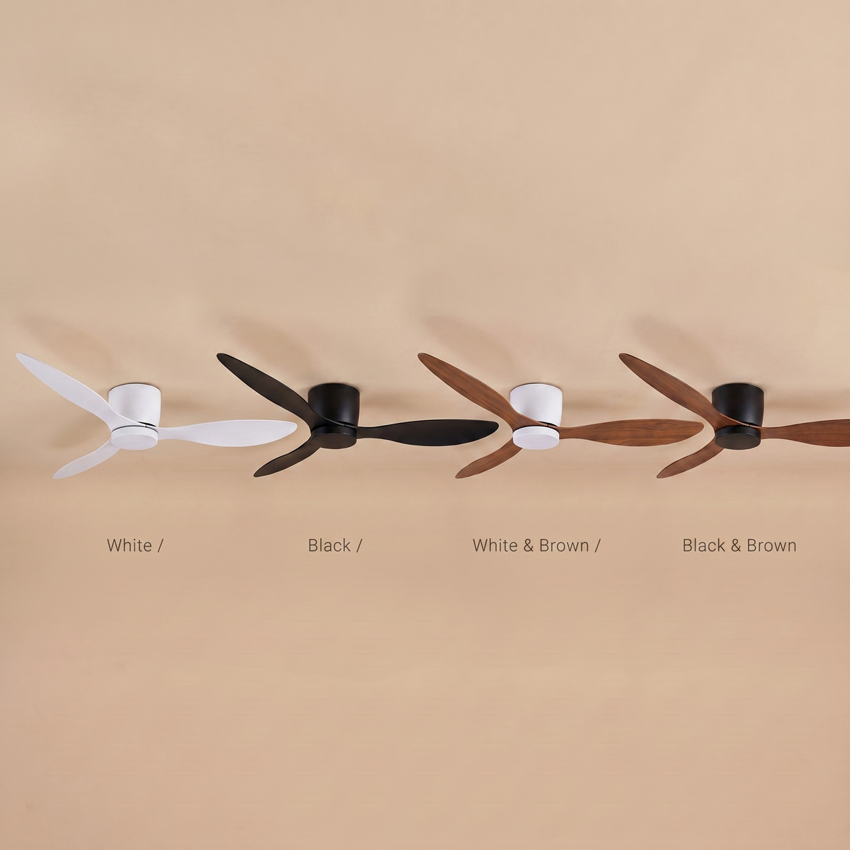 Bondi ceiling fan colour range, four finishes