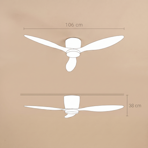 Bondi ceiling fan dimensions, 106 cm span and 38 cm drop