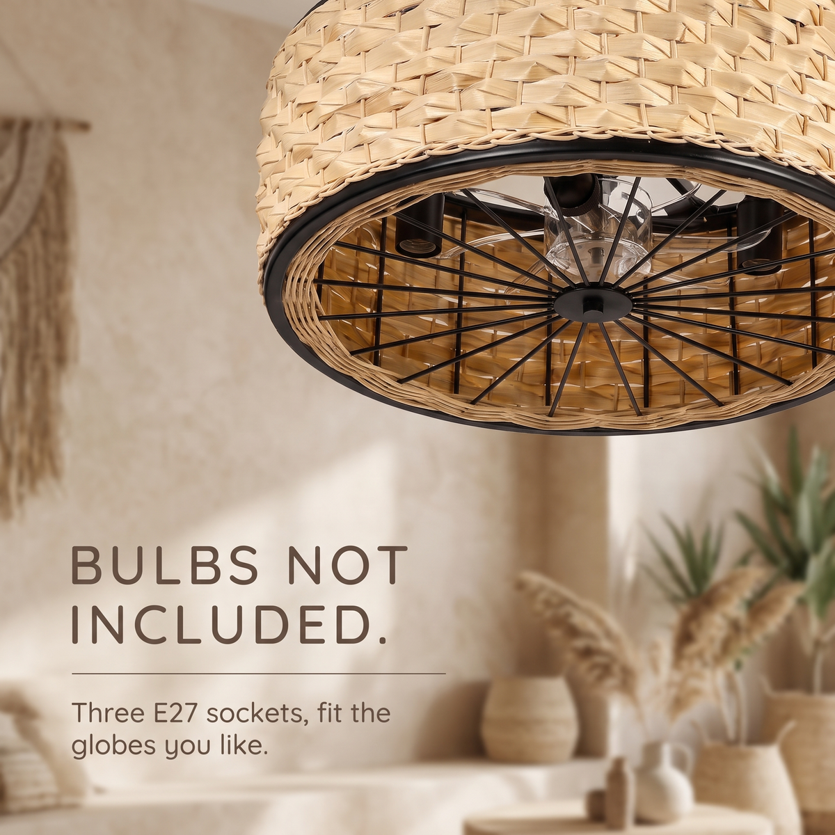 Cove ceiling fan bulbs not included, three E27 sockets