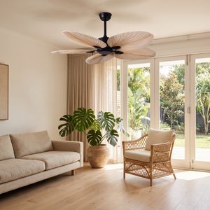 Daintree palm ceiling fan installed in a living room