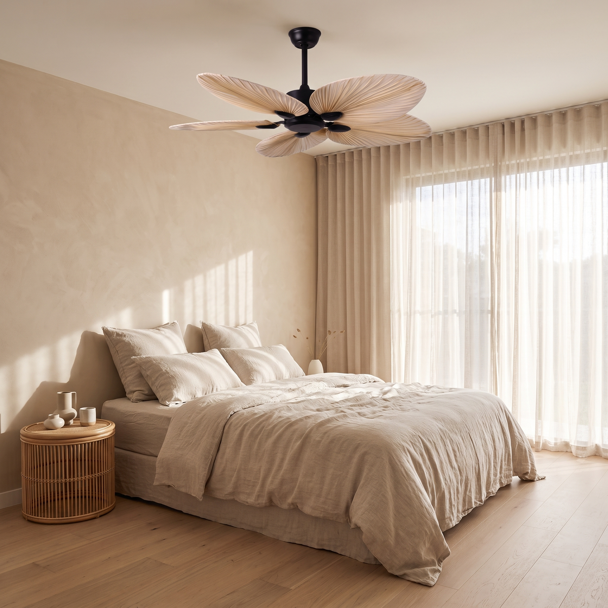 Daintree palm ceiling fan installed in a bedroom