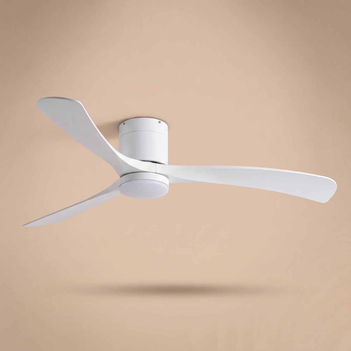 Marlo low profile ceiling fan in white, studio product shot