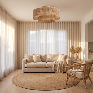 Reef braided rope ceiling fan installed in a living room