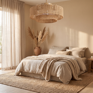 Reef braided rope ceiling fan installed in a bedroom