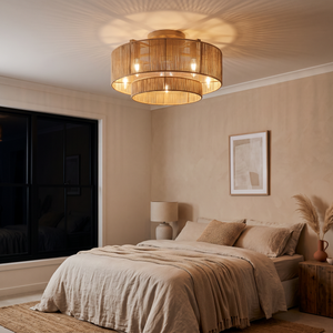 Reef braided rope ceiling fan lit in the evening