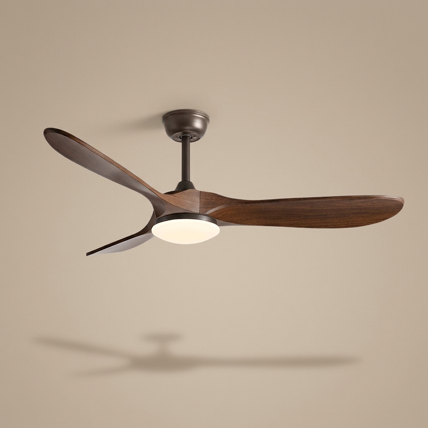 Lorne vintage industrial LED ceiling fan in black and walnut